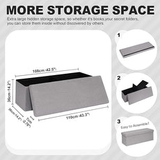 PINPLUS Storage Ottoman Bench Sherpa Foot Rest, Foldable Boucle Ottomans, Large Faux Teddy Fur Ottoman Storage Box Entryway Bench for Dorm, Grey 43.3'' x 15'' x 15''