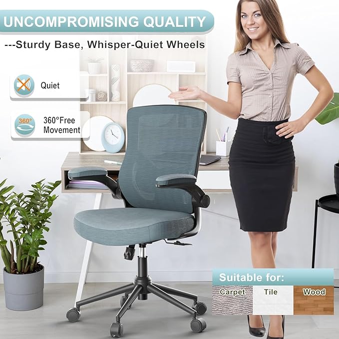 Office Chair, High Back Desk Chair Adjustable Height and Ergonomic Design Home Office Computer Chair Executive Lumbar Support Padded Flip-up Armrest