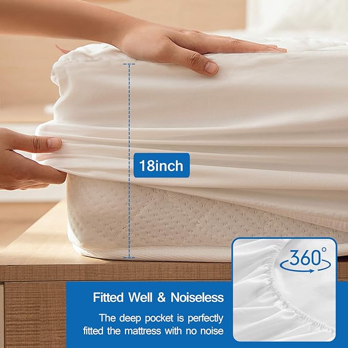 2 Pack Full Mattress Pad Waterproof Mattress Protector, Quilted Full Size Mattress Cover Fitted for Adults, Deep Pocket Mattress Protector Up to 18 inches, White (Cover Only)