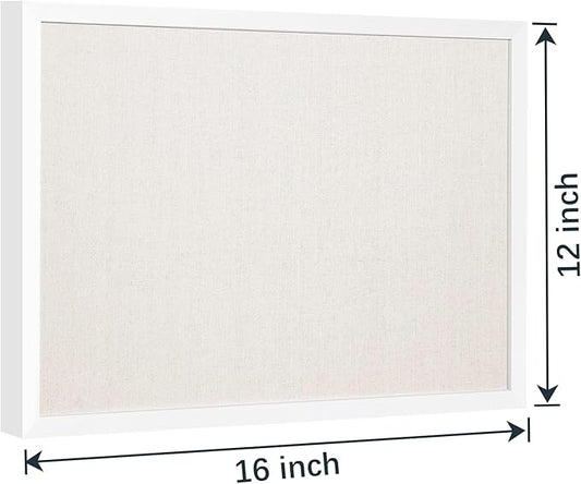 OWLKELA 12"x16" inch Bulletin Board with Linen, White Wood Style Frame, with 10 Pushpins, Linen Cork Board, Ideal for School, Home & Office