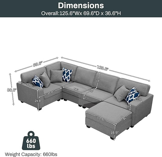 Legend Vansen Modular Sectional Sofa U Shaped Couch with Ottoman Modern Reversible Corner Sectional Couch for Living Room (Dark Grey, U Shaped Sofa-1)
