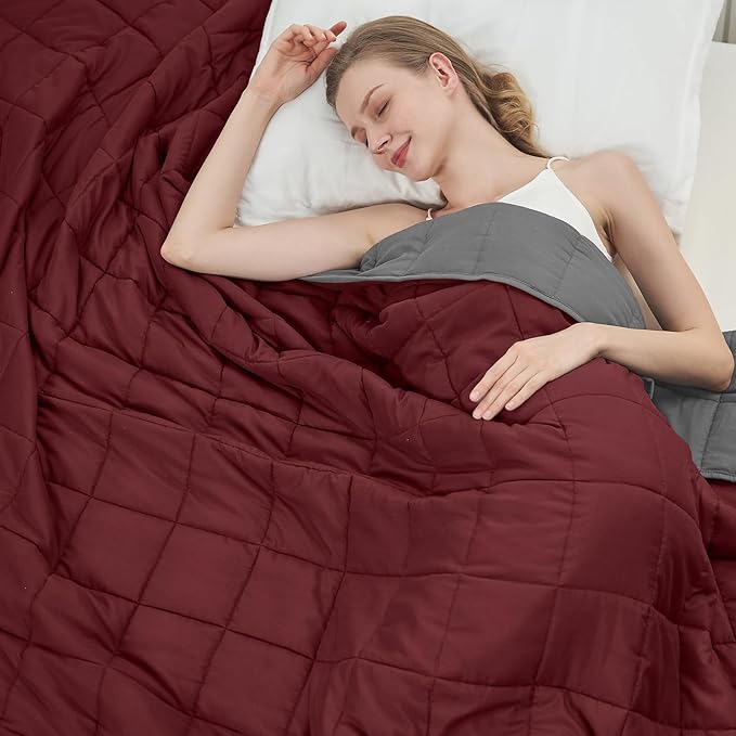 Weighted Blanket for Adults 12lbs, 60"x80", Queen Size Cooling Heavy Throw Blanket for 110-130lbs, Microfiber Soft Thick Big Blankets Weighted Comforter Gift for Sleeping, Red Grey