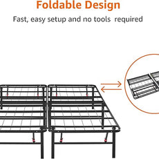 Amazon Basics Bed Frame with Storage, Foldable Metal Platform, Sturdy Steel, No Box Spring Needed, 14 inches High, Tool-Free Setup, King Size, Black