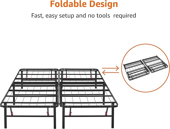 Amazon Basics Bed Frame with Storage, Foldable Metal Platform, Sturdy Steel, No Box Spring Needed, 14 inches High, Tool-Free Setup, Full Size, Black