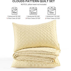 HORIMOTE HOME Quilt Queen Size Light Yellow, Lightweight Quilts for Summer Ultra-Soft Microfiber Modern Style Quilted Clouds Pattern Bedspread Quit Set 3 Pieces(1 Quilt and 2 Pillow Shams)