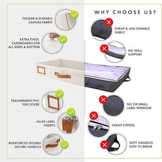 HOMELUX THEORY 2pc Low Profile Under Bed Storage Containers, Thin Under Couch Storage Organizer with Bins & Lids, Underbed Storage Box Ideal for Seasonal Clothes, Blankets, Fabric & Shoes (Ivory)