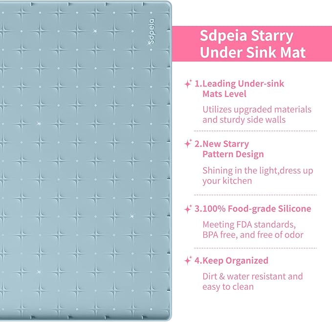 Sdpeia Under Sink Mat 22"×14" Waterproof Silicone Cabinet Liner & Sink Protector for Kitchen & Bathroom, Multi-Purpose Organizers Tray for Pets, Laundry, Cat Litter Mat