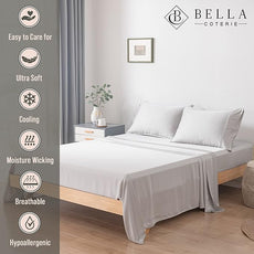 Bella Coterie Luxury Bamboo Viscose 34” Split Top King Size Sheet Set | 1 Fitted Sheet for Sleep Number & Adjustable Beds | 100% Organically Grown | Cooling & Soft | 18” Deep Pocket [Grey Mist]