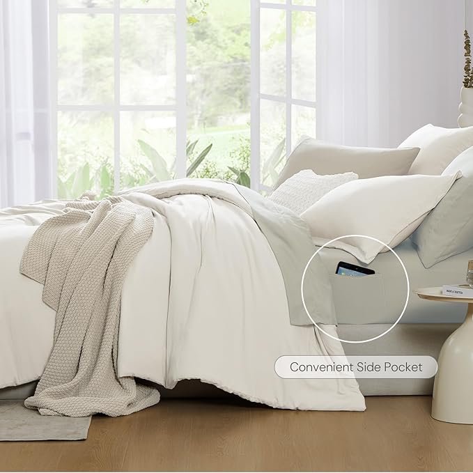 WRENSONGE King Comforter Set, 7 Pieces White Soft Bed in a Bag King with Fitted Sheet, Flat Sheet, 2 Pillow Shams, and 2 Pillowcases- Warm Bedding Set for All Season