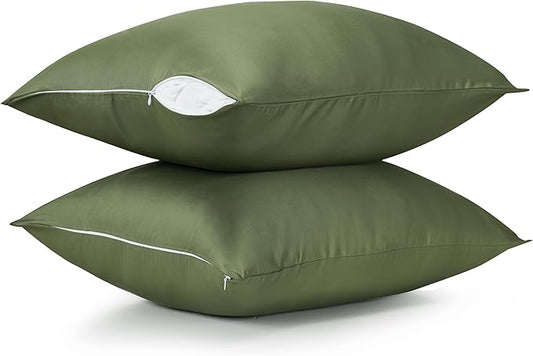 Cotton Pillow Protectors/Cases King Size with Zipper 2 Pack Olive Green Color,Cooling & Breathable Bed Pillow Protectors Set of 2 Pillow Cases Cover (King Size 20" x 40")