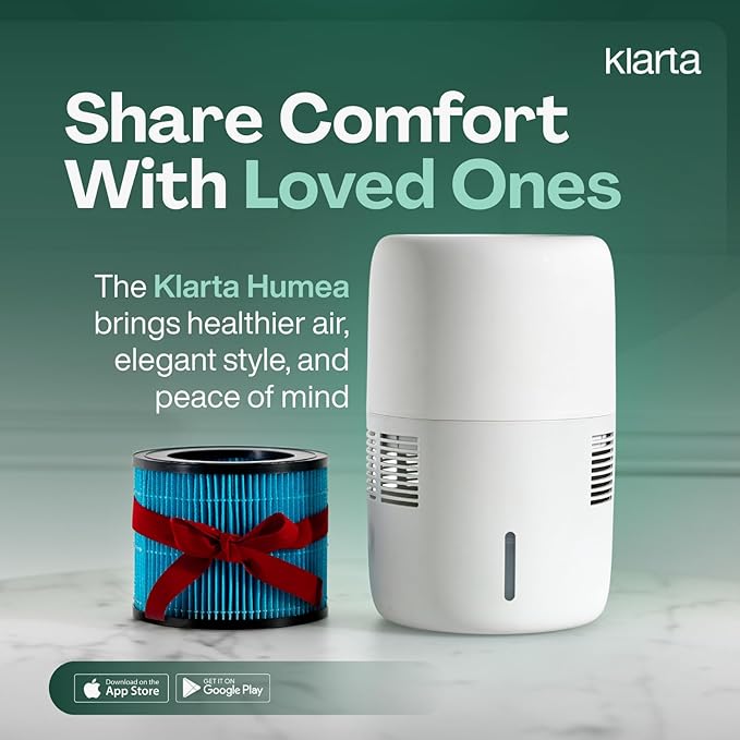 Smart Evaporative Humidifier with App Control & 3L Tank – Mist-Free, No White Dust – Quiet Operation for Better Sleep – Klarta Humea White