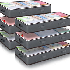 90L Under Bed Storage Containers, 6 Pack Underbed Closet Storage Organizer System, Moving Bags with Clear Window and Reinforced Handles for Bedding Pillows Blanket Clothes Wardrobe Bedroom