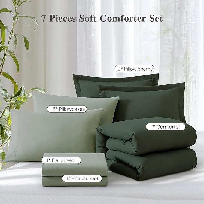 WRENSONGE Full Size Comforter Set- 7 Pieces Deep Forest Bed in a Bag Full Size Comforter with Fitted Sheet, Flat Sheet, 2 Pillow Shams, 2 Pillowcases, Warm Bedding Sets for All Season