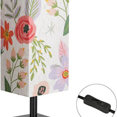 aooshine Flower Table Lamp for Bedroom - Bedside Lamp for Nightstand, Minimalist Night Stand Light Lamp with Square Fabric Shade, Desk Reading Lamps for Kids Room Living Room Office Dorm