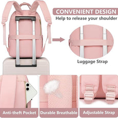 Laptop Backpack for Women Work Bag - 15.6 inch Travel Backpack with USB Charger Business Computer Backpacks for Office College Back pack for Teacher Casual Waterproof Bookbag for Nurses Pink