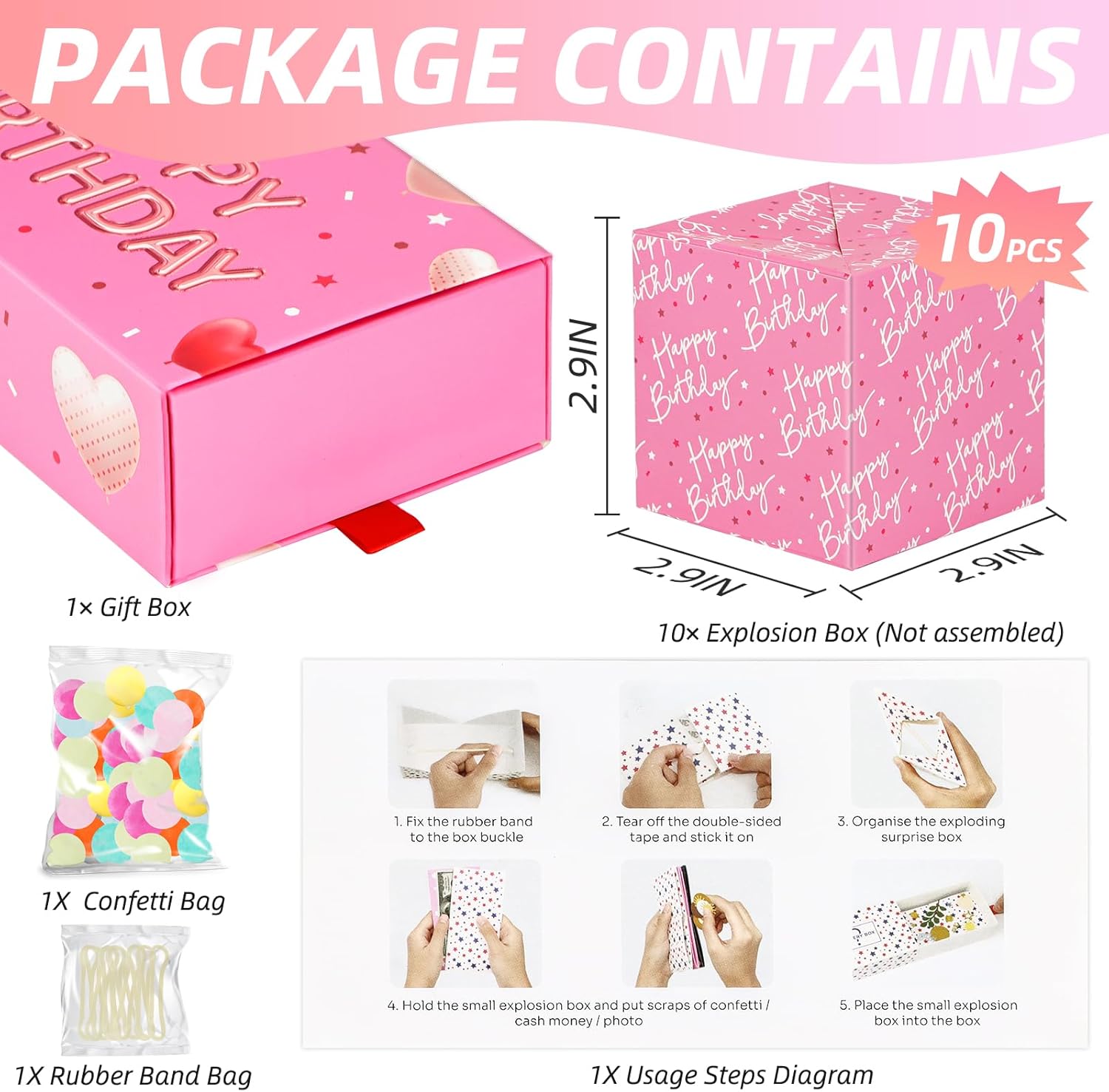 Happy Birthday Surprise Gift Box Explosion for Money - DIY Pop Out Folding Bounce Explosion Gift Box with Confetti - Birthday Money Bank - Cash Gift Idea for Women Men Kids (Pink)
