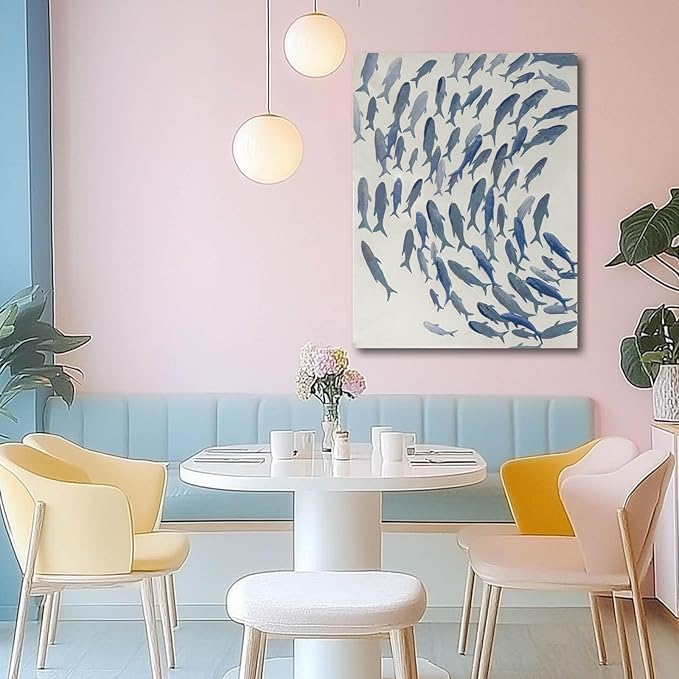 CHUDANHAO Blue and White Wall Decor Animal Decorative Paintings Fish Canvas Wall Art 30"x40" Office Decorations Artwork for Bedroom