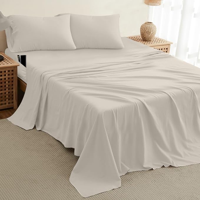 DREAMCARE Full Size Sheets – 4 pcs Cooling Sheets – up to 21” Deep Full Sheet Set – Hotel Luxury Sheets & Pillowcases – Superior Softness 100% Fine Microfiber with Side Pocket – Ivory DREAMCARE