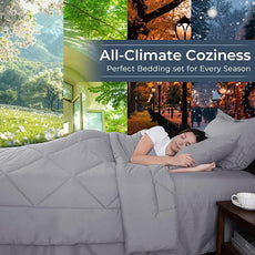 HEVUMYI Light Grey Queen Comforter Set - 7-Piece All Season Bed in a Bag Queen, Ultra Soft Bedding Set with Comforter, Flat Sheet, Fitted Sheet, Pillowcases, Pillow Shams, Light Gray