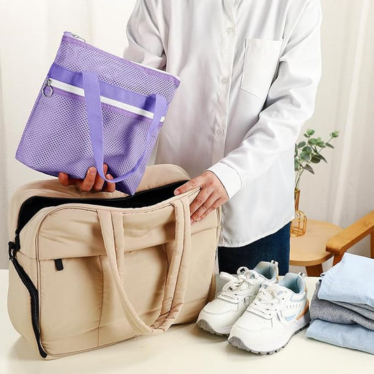 Mesh Shower Caddy Portable with Zipper & 2 Pockets - Quick Dry Shower Caddy Hanging for Travel Gym Camp Beach - Organizer Bag Bathroom Essentials for College Dorm