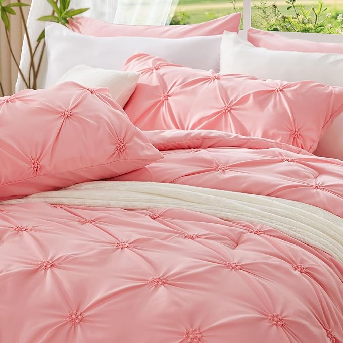 BEDELITE California King Comforter Set - 3 Peices Boho Pintuck Bedding Comforter Sets, Lightweight Soft & Warm Twin Bedding Sets with 2 Pillowcase for All Season