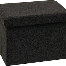 PINPLUS Storage Ottoman Cube Ottoman Foot Rest,Small Foldable Portable Boucle Upholstered Sherpa Ottomans, Faux Teddy Fur, Black 16.5