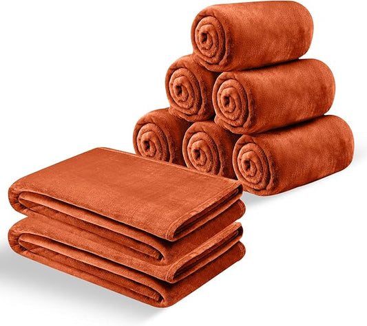 IR Imperial Rooms Fleece Blankets Queen Size 90x90 Inches- 8 Pack - Super Soft Fluffy Throw Blanket for Sofa and Bed - Warm and Cozy Lightweight 400 GSM Microfiber Bed Throws Blankets (Queen, Rust)