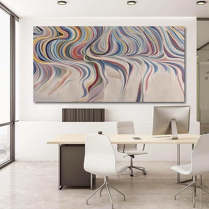 YETHEN WAL Rainbow Swirl Wall Art Colorful Abstract Canvas Prints Modern Fluid Artwork for Living Room Bedroom Office Decor 24x48 Inch
