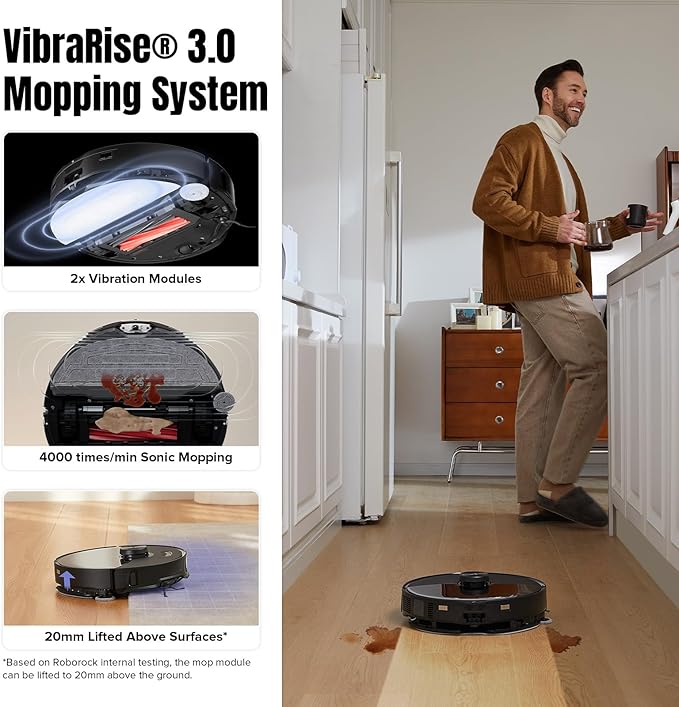roborock S8 MaxV Ultra Robot Vacuum & Sonic Mop, 10000 Pa Suction, Corner to Edge Deep Cleaning, Hot Air Self-Drying, Auto Empty & Refill, Detergent Dispenser, Obstacle Avoidance, Black