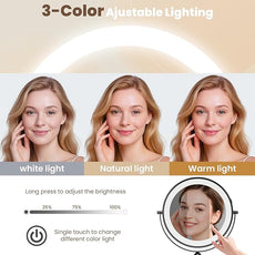 Rocollos 9-Inch Large Makeup Mirror with 30X Magnification, Rechargeable Wall Mounted Vanity Mirror with Lights, 3 Color Dimmable LED, Touch Screen & Retractable Arm-Black (9INCH-Black)