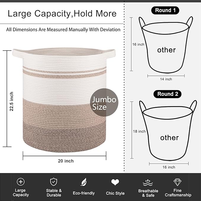 OIAHOMY 115L Laundry Baskets Hamper with Handles, Decorative Basket for Living room, Woven Storage Basket for Toys Bin,Pillows, Blankets, Clothes-20x22.5in-Gradient Yellow