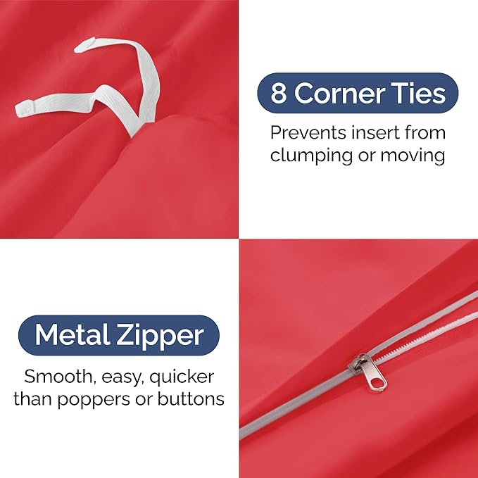 CGK Unlimited Duvet Cover King Size Set - Extra Soft King Size Duvet Cover 104 x 90 with 2 Pillow Shams - Hotel Quality Easy Care w/Zipper Closures & Ties - Bedding and Bed Linens Set (Red)