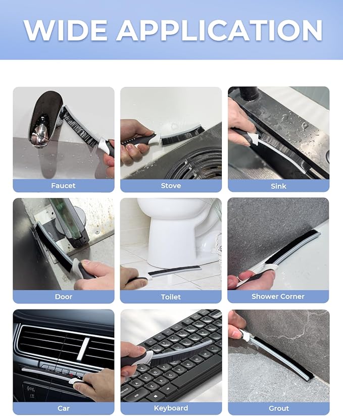 Crevice Cleaning Brushes, Scrub Brush for Hard to Reach Small Space, Home Essentials, Cleaning Supplies, Cleaning Tools for Household Use, Bathroom, Shower, Kitchen, Toilet, Window (3, Red)