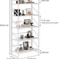 JSB No Assembly Folding Bookshelf, 5 Tier Industrial Metal Book Shelf for Storage, Vintage Wood Foldable Bookcase for Living Room, Bedroom, Office Organization Shelves