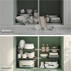 NETEL Under Sink Organizers and Storage, 2 Tier Expandable Under Cabinet Organizer Shelf with 2 Baskets and 6 Panels, Expandable Shelf for Cupboard, Kitchen, Bathroom, Shoe Storage Rack