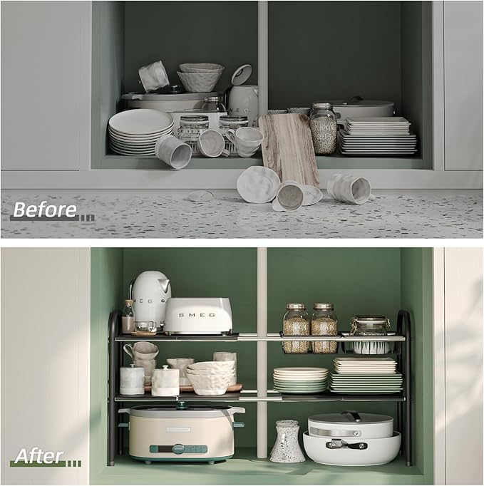 NETEL Under Sink Organizers and Storage, 2 Tier Expandable Under Cabinet Organizer Shelf with 2 Baskets and 6 Panels, Expandable Shelf for Cupboard, Kitchen, Bathroom, Shoe Storage Rack