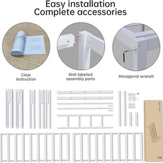 14 Inch Bamboo Bed Frame – Solid Wood Platform Bed Frame, Strong and Stable, with Non-Slip Slats for Support, No Box Spring Needed, Easy to Assemble, Noise-Free (White, Queen with Headboard)