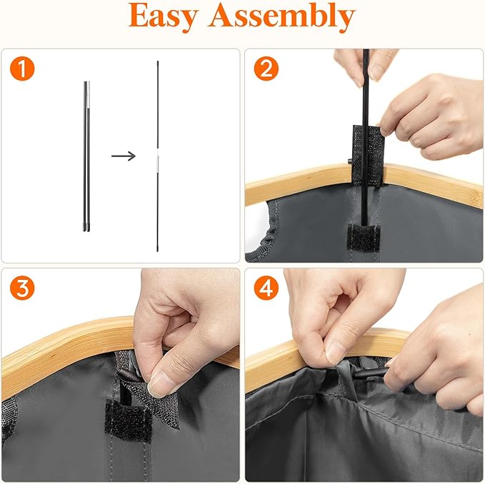 Lifewit 50L Slim Laundry Hamper with Lid, Narrow Laundry Basket with Removable Bag & Bamboo Handles, Fodable Thin Dirty Clothes Hamper for Laundry Collapsible Bin for Bathroom Bedroom Dorm, Dark Gray