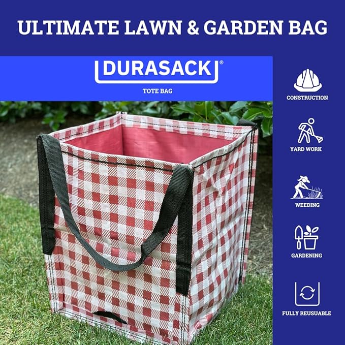 DURASACK Heavy Duty Storage Tote Bag 22-Gallon Rugged Woven Polypropylene Moving Bag, Reusable Self-Standing Design, Holds up to 500 Pounds, Pack of 4, Gingham Red