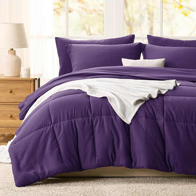CozyLux King Size Comforter Set Purple - 7 Pieces Bed in a Bag King, Okeo-Tex Certifited Bedding Set, All Season Soft Bed Set with Down Alternative Comforter, Sheets, Pillowcases & Pillow Shams