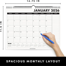 PAPERAGE 2026 Calendar, 12 Months (January 2026 - December 2026), Medium (11.5 in x 14.75 in), Minimalist Wall and Desk Calendar with Monthly Views, Yearly Plans & Notes Section – Black