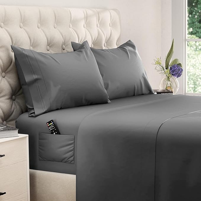 DREAMCARE Full Size Sheets – 4 pcs Cooling Sheets – up to 21” Deep Full Sheet Set – Hotel Luxury Sheets & Pillowcases – Superior Softness 100% Fine Microfiber with Side Pocket – DGray DREAMCARE