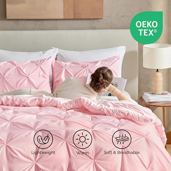 Andency Pink Twin Size Comforter Set (66x90Inch), 2 Pieces Soft Lightweight Cute Pinch Pleat Comforter Set for Kids Girls Teens, All Season Western Warm Down Alternative Bed Set for Dorm Bedroom