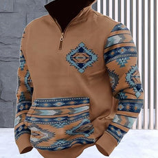 Western Sweatshirts for Men Aztec Cowboy Vintage Graphic Fleece Hoodie Mens Quarter Zip Pullover Country Jacket