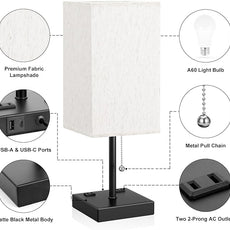 aooshine Medium Table Lamp with USB Ports - 3 Color Temperature Bedside Lamp for Bedroom, Pull Chain Control, USB A and C Ports, 2 AC Outlets, Bulb Included