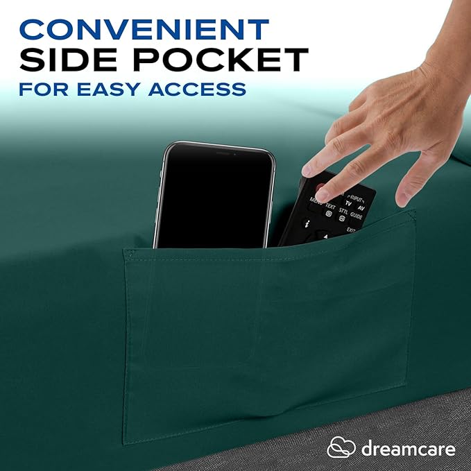 DREAMCARE Full Size Sheets Set - 4 Pcs Cooling Bed Sheets with Up to 15" Deep Pockets - Soft, Long-Lasting 100% Brushed Polyester with Side Pocket (Emerald Green)
