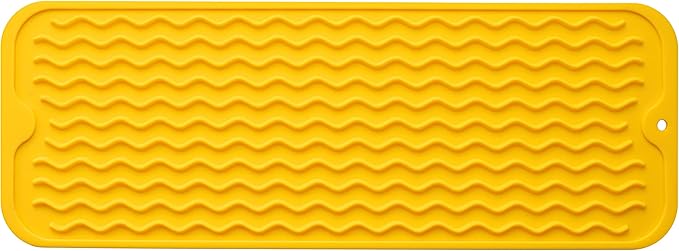 Silicone Dish Drying Mat for Multiple Usage,Easy clean,Eco-friendly,Heat-resistant Silicone Mat for Kitchen Counter,Sink,Bar,Bottle,or Cup Yellow M 17 inches x 6 inches