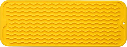 Silicone Dish Drying Mat for Multiple Usage,Easy clean,Eco-friendly,Heat-resistant Silicone Mat for Kitchen Counter,Sink,Bar,Bottle,or Cup Yellow M 17 inches x 6 inches