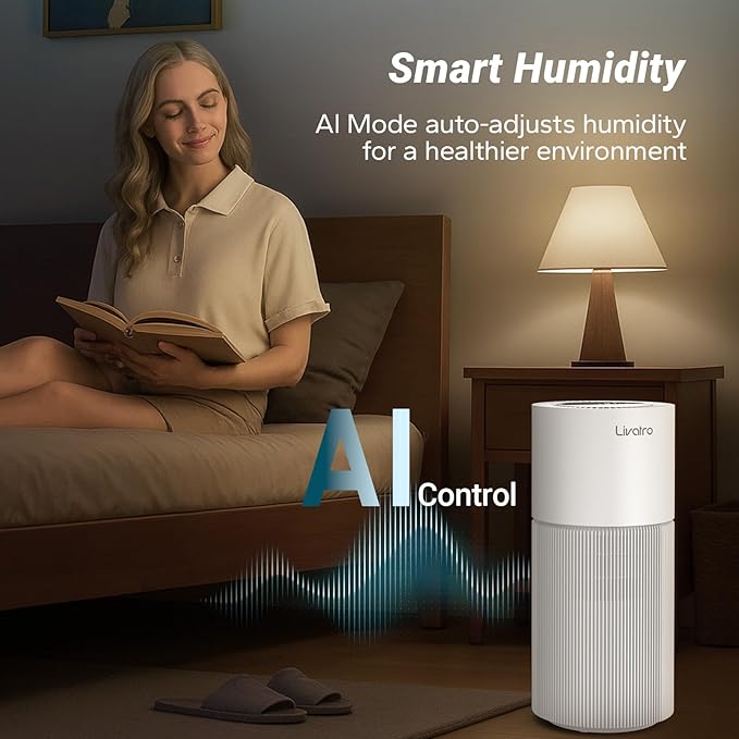 8L Evaporative Humidifier for Large Rooms up to 1000 ft²- Baby Elderly& Pet Safe Cool Evaporation, 900ml/h Output, UV Disinfection, Easy Top Fill,UltraQuiet 28dB, Smart AI Humidity Control Upgraded
