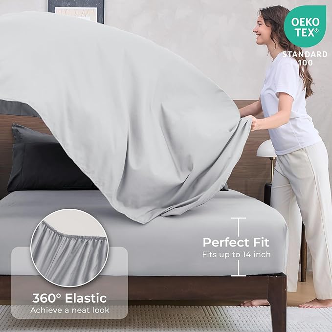 HEVUMYI Twin Comforter Set - 5-Piece All Season Bed in a Bag Twin, Ultra Soft Bedding Set with Comforter, Flat Sheet, Fitted Sheet, Pillowcases, Pillow Shams, Dark Grey & Light Grey